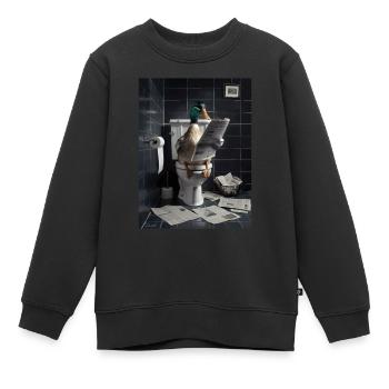 Ente Toilette Zeitung lesen Geschenk - Kinder Premium Organic Sweatshirt - Schwarz - Vorne - AI Model Kid Female (0cm)