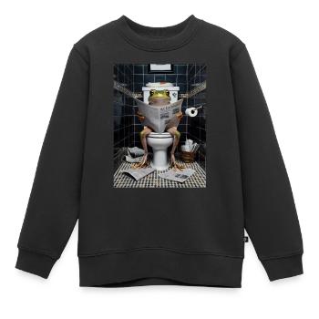 Frosch Toilette Zeitung lesen Geschenk - Kinder Premium Organic Sweatshirt - Schwarz - Vorne - AI Model Kid Female (0cm)