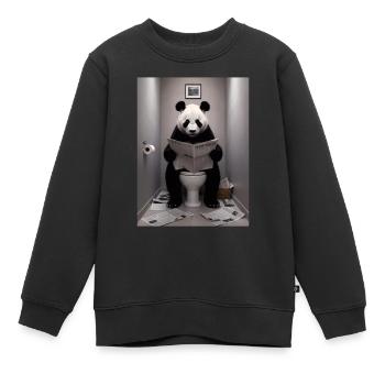 Panda Toilette Zeitung lesen Geschenk - Kinder Premium Organic Sweatshirt - Schwarz - Vorne - AI Model Kid Female (0cm)
