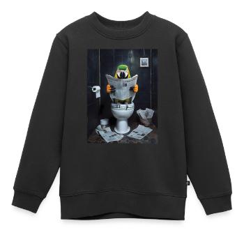 Papagei Toilette Zeitung lesen Geschenk - Kinder Premium Organic Sweatshirt - Schwarz - Vorne - AI Model Kid Female (0cm)