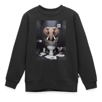 Elefant Toilette Zeitung lesen Geschenk - Kinder Premium Organic Sweatshirt - Schwarz - Vorne - AI Model Kid Female (0cm)