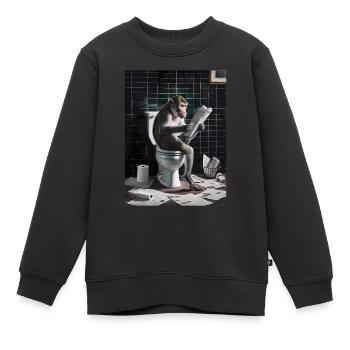 Affe Toilette lesen Zeitung Geschenk - Kinder Premium Organic Sweatshirt - Schwarz - Vorne - AI Model Kid Female (0cm)