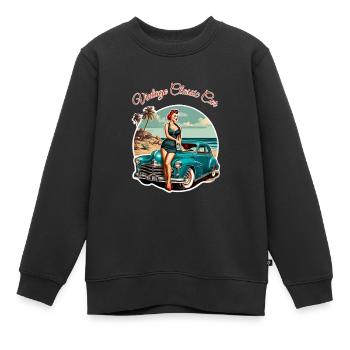 Vintage Voiture Classique Rétro Pin Up Girl - Sweat Premium enfant bio - noir - Devant - AI Model Kid Female (0cm)