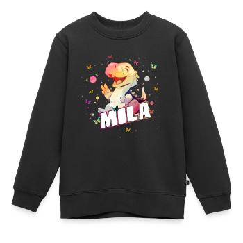 MILA - Schöner MÄDCHEN Name mit süßem DINO T-REX - Kinder Premium Organic Sweatshirt - Schwarz - Vorne - AI Model Kid Female (0cm)