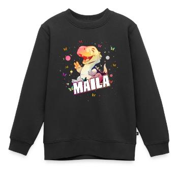 MAILA - Beautiful GIRL name with cute DINO T-REX - Kids Premium Organic Sweatshirt - black - Front - AI Model Kid Female (0cm)