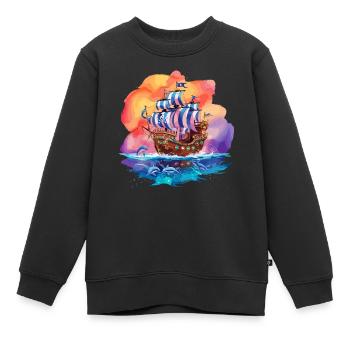 Piratenschiff für Kinder - Kinder Premium Organic Sweatshirt - Schwarz - Vorne - AI Model Kid Female (0cm)