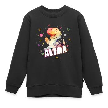 ALINA - Beau prénom de FILLE avec mignon DINO T-REX - Sweat Premium enfant bio - noir - Devant - AI Model Kid Female (0cm)