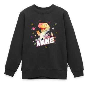 ANNE - Beautiful GIRL name with cute DINO T-REX - Kids Premium Organic Sweatshirt - black - Front - AI Model Kid Female (0cm)