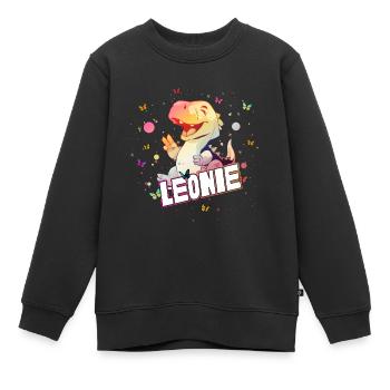 LEONIE - Beau nom de FILLE avec mignon DINO T-REX - Sweat Premium enfant bio - noir - Devant - AI Model Kid Female (0cm)