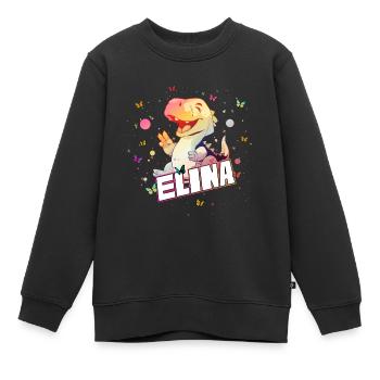 ELINA - Schöner MÄDCHEN Name mit süßem DINO T-REX - Kinder Premium Organic Sweatshirt - Schwarz - Vorne - AI Model Kid Female (0cm)