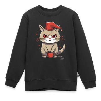 Kaffee Katze mit Hut: Die Morgenmuffel Mieze - Kinder Premium Organic Sweatshirt - Schwarz - Vorne - AI Model Kid Female (0cm)