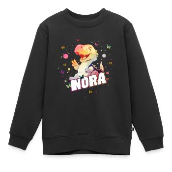 NORA - Schöner MÄDCHEN Name mit süßem DINO T-REX - Kinder Premium Organic Sweatshirt - Schwarz - Vorne - AI Model Kid Female (0cm)