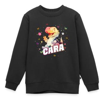 CARA - Beau prénom de FILLE avec mignon DINO T-REX - Sweat Premium enfant bio - noir - Devant - AI Model Kid Female (0cm)