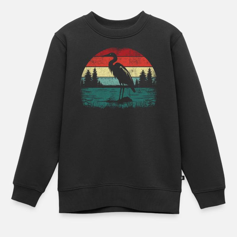 Héron rétro - Sweat Premium enfant bio - noir