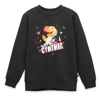 CYNTHIA - Beau nom de FILLE avec mignon DINO - Sweat Premium enfant bio - noir - Devant - AI Model Kid Female (0cm)