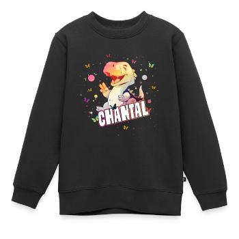 CHANTAL - Beautiful GIRL name with cute DINO TREX - Kids Premium Organic Sweatshirt - black - Front - AI Model Kid Female (0cm)