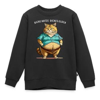 DICKE KATZE DICKES GLÜCK - Kinder Premium Organic Sweatshirt - Schwarz - Vorne - AI Model Kid Female (0cm)