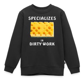 SCHWAMM SPECIALIZES IN DIRTY WORK - Kinder Premium Organic Sweatshirt - Schwarz - Vorne - AI Model Kid Female (0cm)