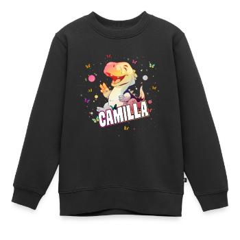 CAMILLA - Schöner MÄDCHEN Name mit süßem DINO - Kinder Premium Organic Sweatshirt - Schwarz - Vorne - AI Model Kid Female (0cm)