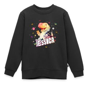 JESSICA - Beau nom de fille avec mignon DINO TREX - Sweat Premium enfant bio - noir - Devant - AI Model Kid Female (0cm)