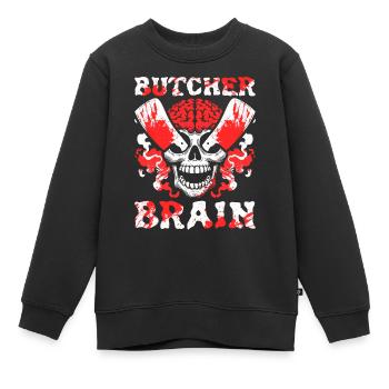 Boucher, boucher, boucher, crâne - Sweat Premium enfant bio - noir - Devant - AI Model Kid Female (0cm)