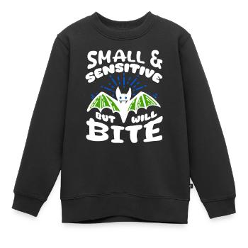 Fledermaus Halloween Small Sensitive But Will Bite - Kinder Premium Organic Sweatshirt - Schwarz - Vorne - AI Model Kid Female (0cm)