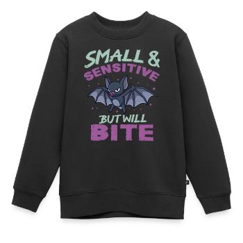 Fledermaus Halloween Small Sensitive But Will Bite - Kinder Premium Organic Sweatshirt - Schwarz - Vorne - AI Model Kid Female (0cm)