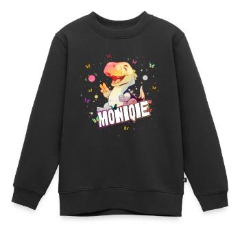 MONIQUE - Beau prénom de FILLE avec mignon DINO - Sweat Premium enfant bio - noir - Devant - AI Model Kid Female (0cm)