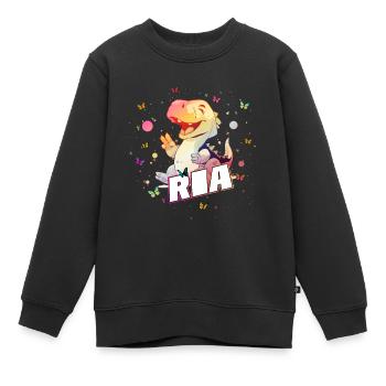 RIA - Beau nom de FILLE avec mignon DINO - Sweat Premium enfant bio - noir - Devant - AI Model Kid Female (0cm)
