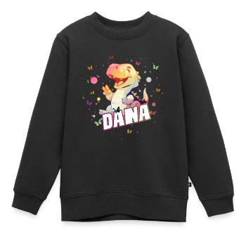 DANA - Beau nom de FILLE avec mignon DINO - Sweat Premium enfant bio - noir - Devant - AI Model Kid Female (0cm)