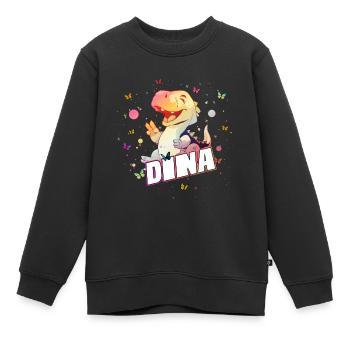 DINA - Beau prénom de FILLE avec mignon DINO - Sweat Premium enfant bio - noir - Devant - AI Model Kid Female (0cm)