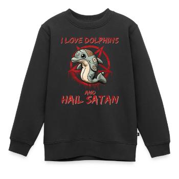 J’aime les dauphins et je salue Satan Gothique Metal Ocean - Sweat Premium enfant bio - noir - Devant - AI Model Kid Female (0cm)