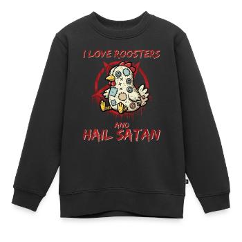 J’aime les coqs et je salue Satan Heavy Metal Gothique - Sweat Premium enfant bio - noir - Devant - AI Model Kid Female (0cm)