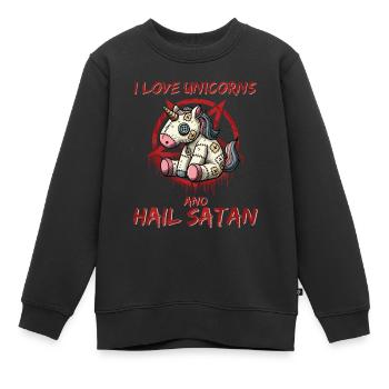 J’aime les licornes et je salue Satan Heavy Metal Gothique - Sweat Premium enfant bio - noir - Devant - AI Model Kid Female (0cm)