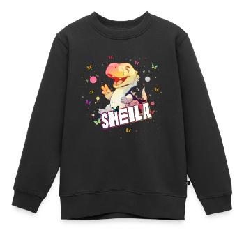 SHEILA - Beau nom de FILLE avec un mignon DINO - Sweat Premium enfant bio - noir - Devant - AI Model Kid Female (0cm)