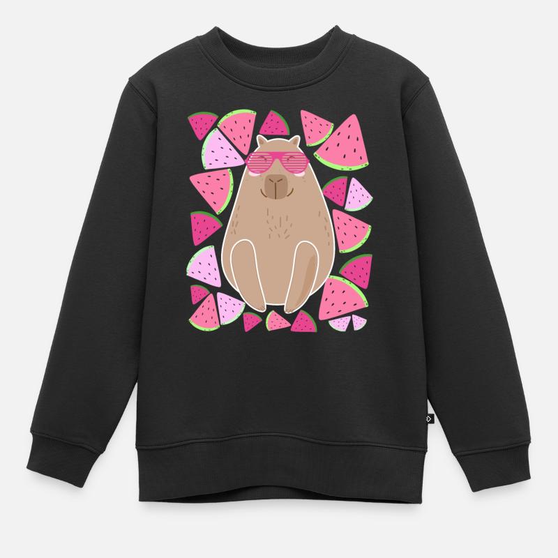 CAPYBARA- PASTÈQUE - ÉTÉ- LUNETTES - Sweat Premium enfant bio - noir