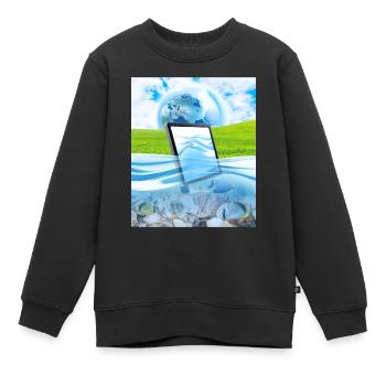 Frutiger Aero Aesthetic Tech Wasserfische Monitor - Kinder Premium Organic Sweatshirt - Schwarz - Vorne - AI Model Kid Female (0cm)
