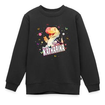 KATHARINA - Beau nom de FILLE avec un DINO mignon - Sweat Premium enfant bio - noir - Devant - AI Model Kid Female (0cm)