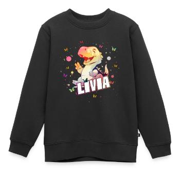 LIVIA - Schöner MÄDCHEN Name mit süßem DINO - Kinder Premium Organic Sweatshirt - Schwarz - Vorne - AI Model Kid Female (0cm)