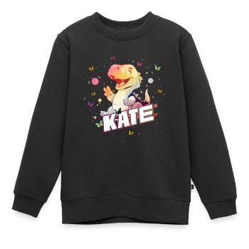 KATE - Beautiful GIRL name with cute DINO - Kids Premium Organic Sweatshirt - black - Front - AI Model Kid Female (0cm)