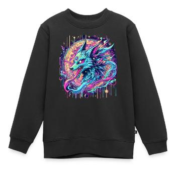 Tête de renard psychédélique Goa Art - Sweat Premium enfant bio - noir - Devant - AI Model Kid Female (0cm)