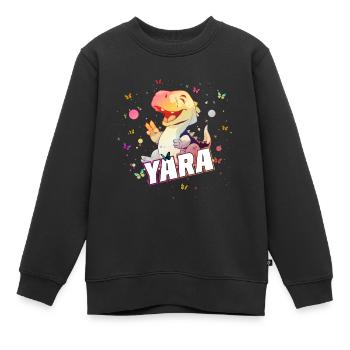 YARA - Beautiful GIRL name with cute DINO - Kids Premium Organic Sweatshirt - black - Front - AI Model Kid Female (0cm)