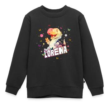LORENA - Beau nom de FILLE avec un DINO mignon - Sweat Premium enfant bio - noir - Devant - AI Model Kid Female (0cm)