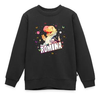 ROMINA - Schöner MÄDCHEN Name mit süßem DINO - Kinder Premium Organic Sweatshirt - Schwarz - Vorne - AI Model Kid Female (0cm)