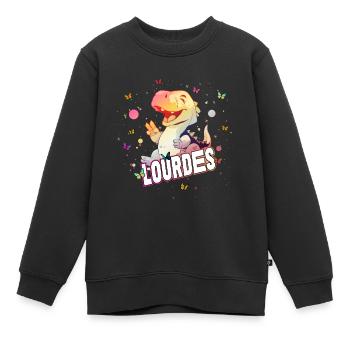 LOURDES - Beau prénom FILLE avec mignon DINO - Sweat Premium enfant bio - noir - Devant - AI Model Kid Female (0cm)