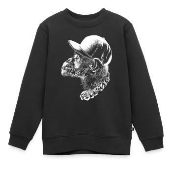 Cooler Thug Monkey Kopf Mit Mütze Und Halskette Lustig - Kinder Premium Organic Sweatshirt - Schwarz - Vorne - AI Model Kid Female (0cm)