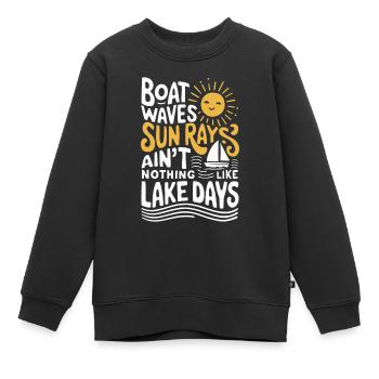 bateau, vagues, rayons de soleil, jours en mer, été, - Sweat Premium enfant bio - noir - Devant - AI Model Kid Female (0cm)