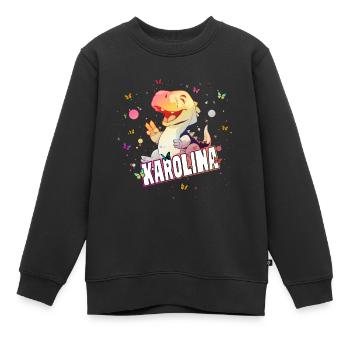 KAROLINA - Beau prénom de FILLE avec un mignon DINO - Sweat Premium enfant bio - noir - Devant - AI Model Kid Female (0cm)