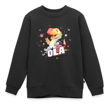 OLA - Schöner MÄDCHEN Name mit süßem DINO - Kinder Premium Organic Sweatshirt - Schwarz - Vorne - AI Model Kid Female (0cm)