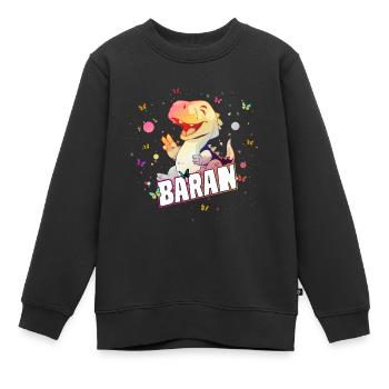 BARAN - Beautiful BOY name with cute DINO - Kids Premium Organic Sweatshirt - black - Front - AI Model Kid Female (0cm)